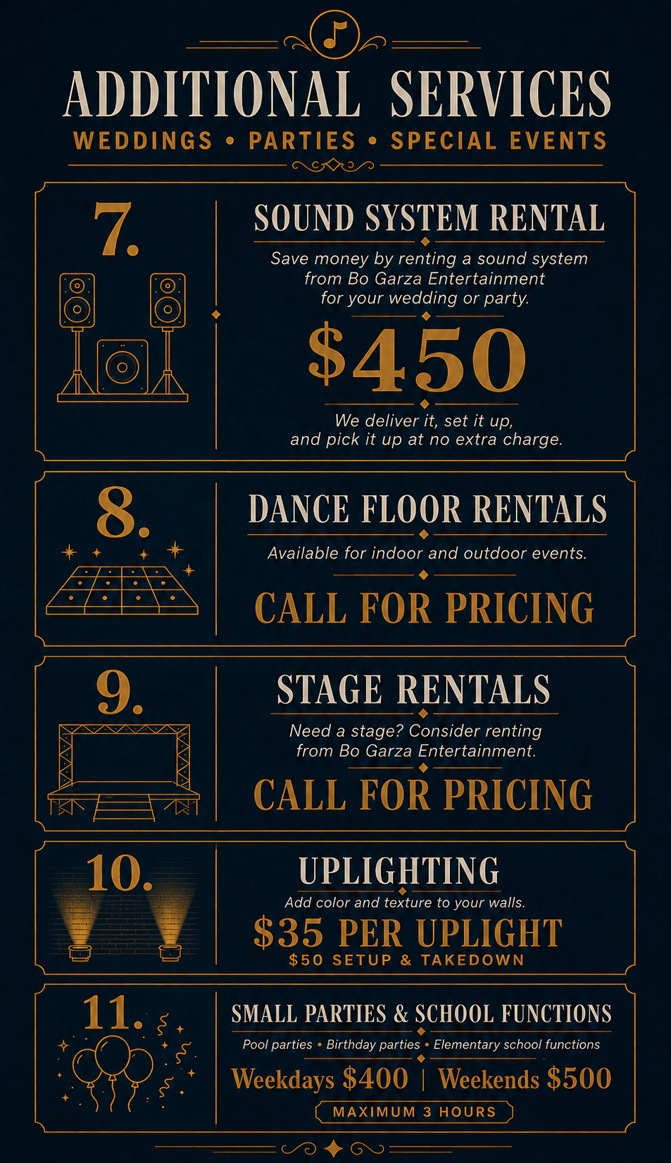 Additional services - weddings, parties & special events