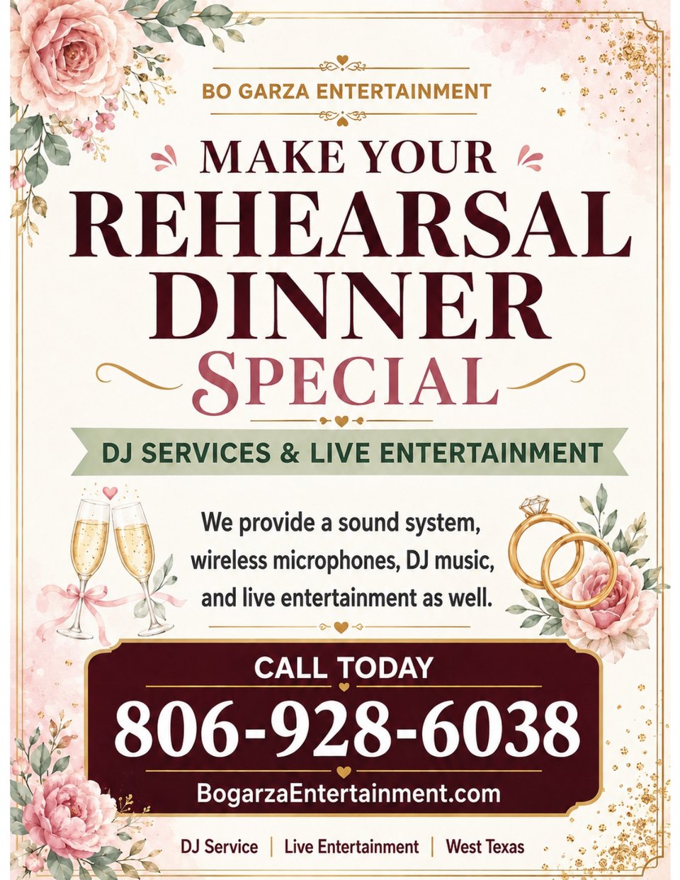 Rehearsal Dinner Special - DJ services & live entertainment